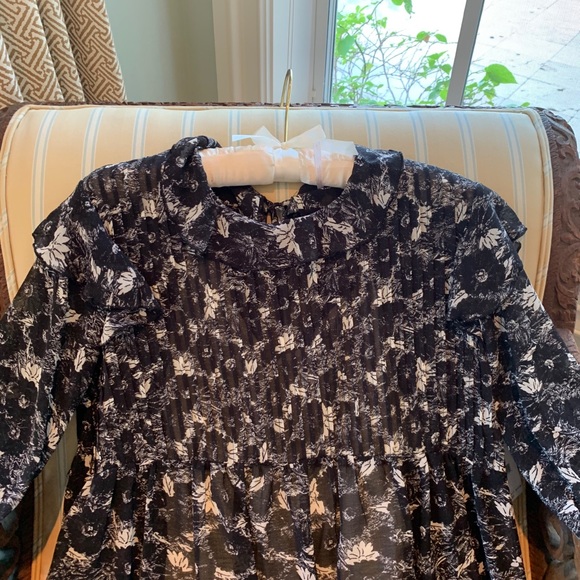 FREE PEOPLE BOHO RUFFLES BABYDOLL MINI DRESS IN BLACK WHITE FLORAL PRINT SZ S,M - Picture 9 of 15